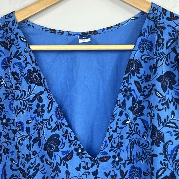 Old Navy Blue Chiffon Midi Tiered Ruffle Midi Dress Size XL Floral - Picture 3 of 16